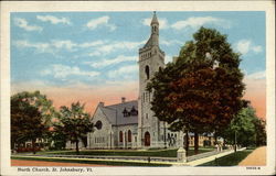 North Church, trees turning to fall, colorized Postcard