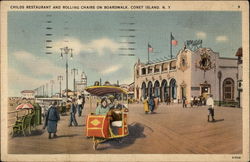 Childs Restaurant and Rolling Chairs on Boardwalk Postcard