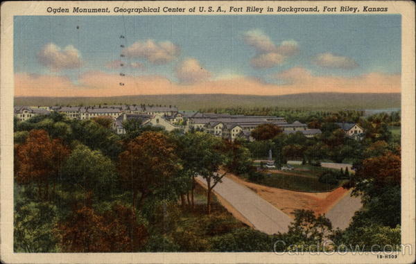 Ogden Monument, Geographical Center of the U.S.A., Fort Riley in Background Kansas