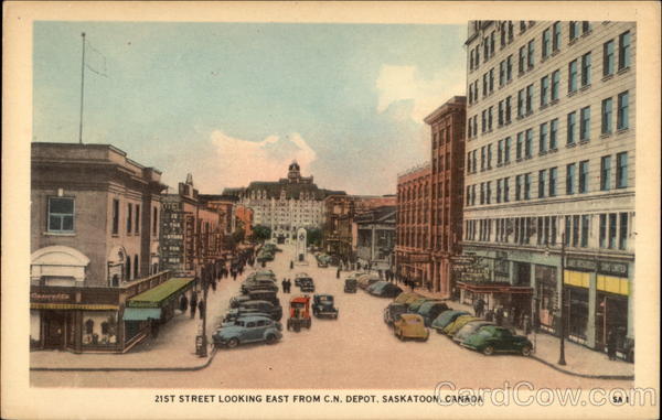 21st Street looking East from C. N. Depot Saskatoon Canada