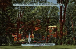 Central Park showing Civil War Monument Honesdale, PA Postcard Postcard