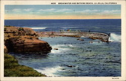 Breakwater and Bathing Beach La Jolla, CA Postcard Postcard