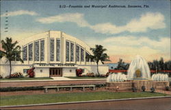 Fountain and Municipal Auditorium Sarasota, FL Postcard Postcard