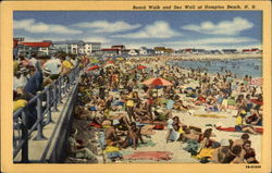 Board walk and sea wall Hampton Beach, NH Postcard Postcard