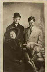 Two Men, Woman, stuffed bear Postcard