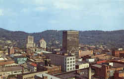 Panoramic view of the main business section Postcard