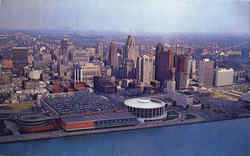 Aerial View of Detroit's Civic Center And Skyline Postcard