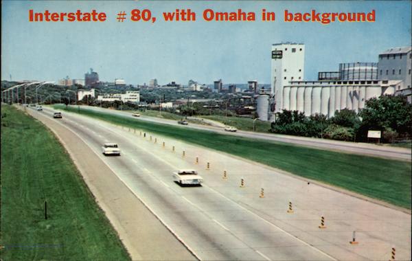 Interstate # 80, with Omaha in background Nebraska