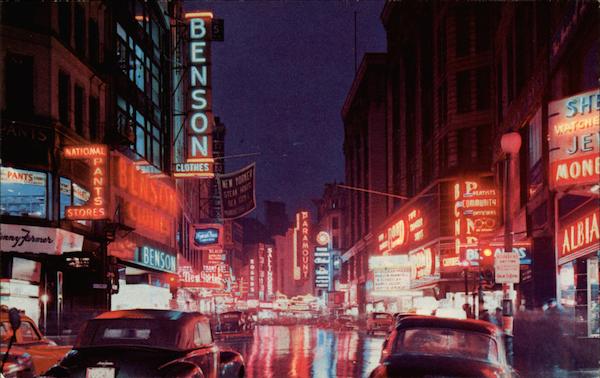 Washington Street at Night Boston Massachusetts