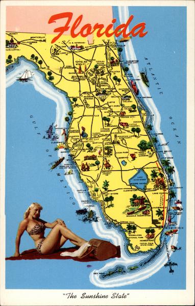 Florida, "The Sunshine State" Map and Bathing Beauty Maps