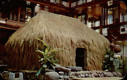 Grass "House", Hawaiian Hall - Bernice Pauahi Bishop Museum Postcard