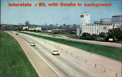 Interstate # 80, with Omaha in background Nebraska Postcard Postcard