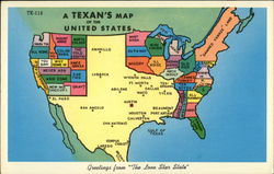 A Texan's Map of the United States Postcard