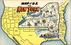 Map of U.S. and New York Postcard