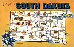 Greetings From South Dakota Maps Postcard 