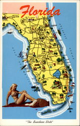 Florida, "The Sunshine State" Map and Bathing Beauty Maps Postcard Postcard