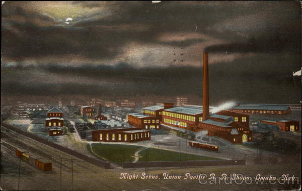 Night Scene, Union Pacific R.R. Shops Omaha Nebraska