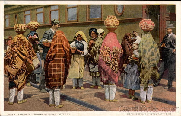Pueblo Indians Selling Pottery Native Americana
