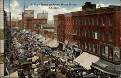A busy scene on South Water Street Postcard
