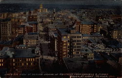 Bird's Eye View of Denver Looking up 16th Street from Daniels & Fisher Tower at Night, Denver, Colo Colorado Postcard Postcard