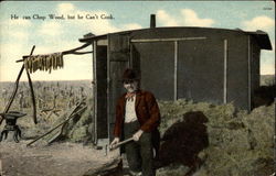 He can Chop Wood, but he Can't Cook Postcard