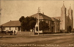 Catholic Church, Convent and Parsonage Salinas, CA Postcard Postcard