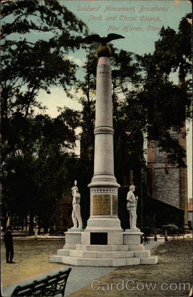 Soldiers' Monument, Broadway Park and Christ Church New Haven Connecticut