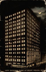 City National Bank at Night Postcard