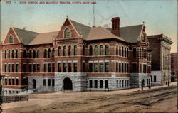 High School and Masonic Temple Butte, MT Postcard Postcard