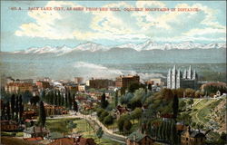 Salt Lake City as seen from the hill, Oquirrh Mountains in distance Postcard