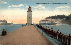 Steamer Passing U. S. Light House Postcard