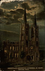 Immaculate Conception Cathedral by night Denver, CO Postcard 