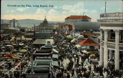 Crowds on the Pike Long Beach, CA Postcard Postcard