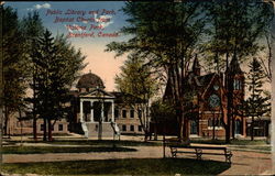 Public library and park, Baptist Church from Victoria Park Postcard