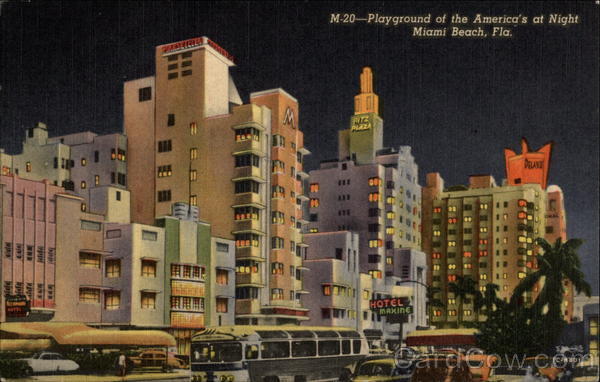 Playground of the America's at Night Miami Beach Florida