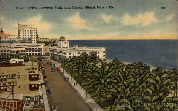 Ocean Drive, Lummus Park and Hotels Miami Beach Florida