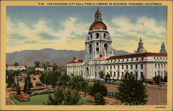 The Pasadena City Hall, Public Library in Distance California