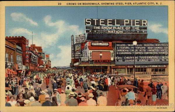 Crowd on boardwalk, showing Steel Pier Atlantic City New Jersey