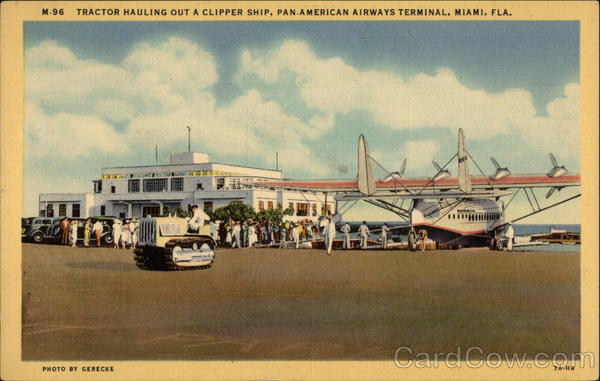 M-96 Tractor Hauling out a Clipper Ship, Pan-American Airways Terminal Miami Florida