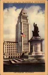 The City Hall and the Stephen M. White Statue Los Angeles, CA Postcard Postcard