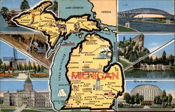 Michigan Maps Postcard Postcard