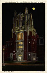 University Hospital Tower at Night, State University of Iowa Iowa City, IA Postcard Postcard