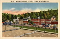 Business Section of Saluda, N.C. from recreation center Postcard