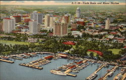 D.C. 59 Yacht Basin and Miami Skyline Postcard