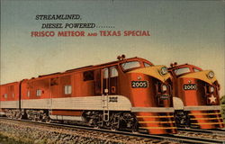 Streamlined, Diesel Powered....Frisco Meteor and Texas Special Postcard