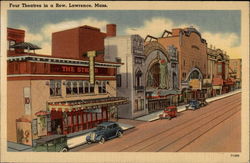 Four Theatres in a row Lawrence, MA Postcard Postcard