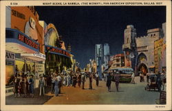 Night Scene, La Rambla (the Midway) Pan American Exposition 1937 Dallas, TX Postcard Postcard