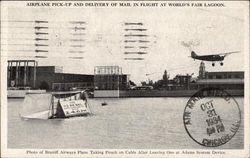Airplane Pick-up and Delivery of Mail in Flight at World's Fair Lagoon Postcard