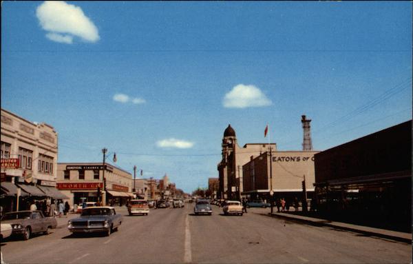 Fourth Avenue looking East in the Centre of Downtown Lethbridge AB Canada