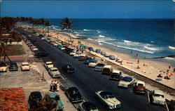 Beach and Cabanas, looking north along Ocean Boulevard Postcard